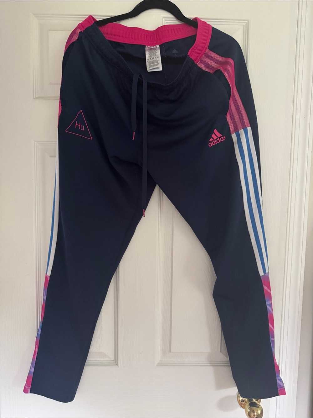 adidas Navy Sweatpants with Pink and Light Blue Accents (HU)